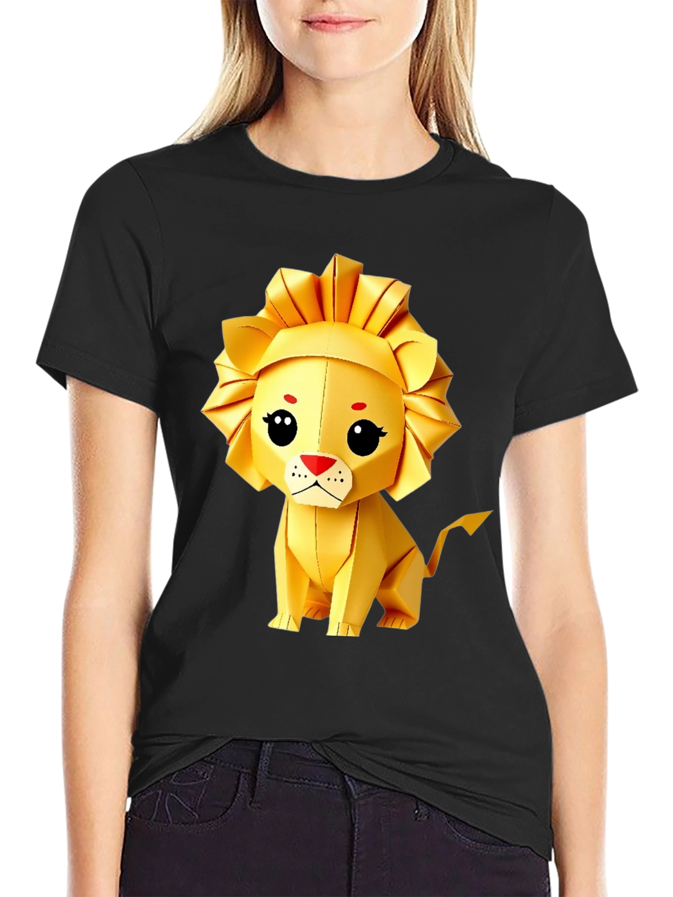 Origami Lion Graphic Tee - Soft Black Cotton Blend