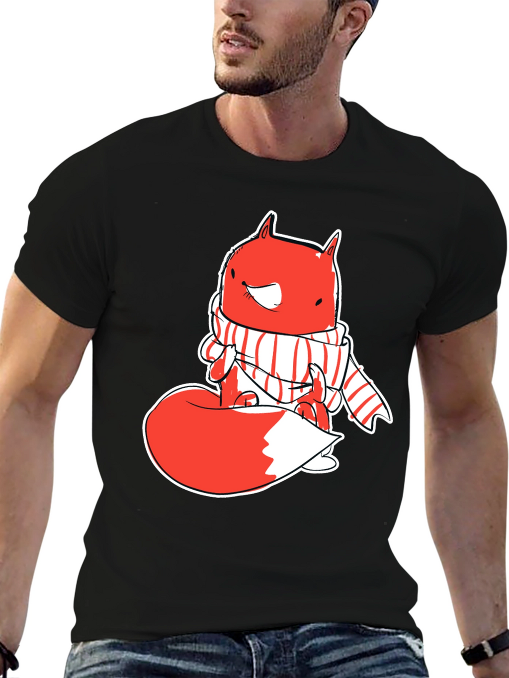 Whimsical Fox Graphic Tee - Mens Black T-Shirt