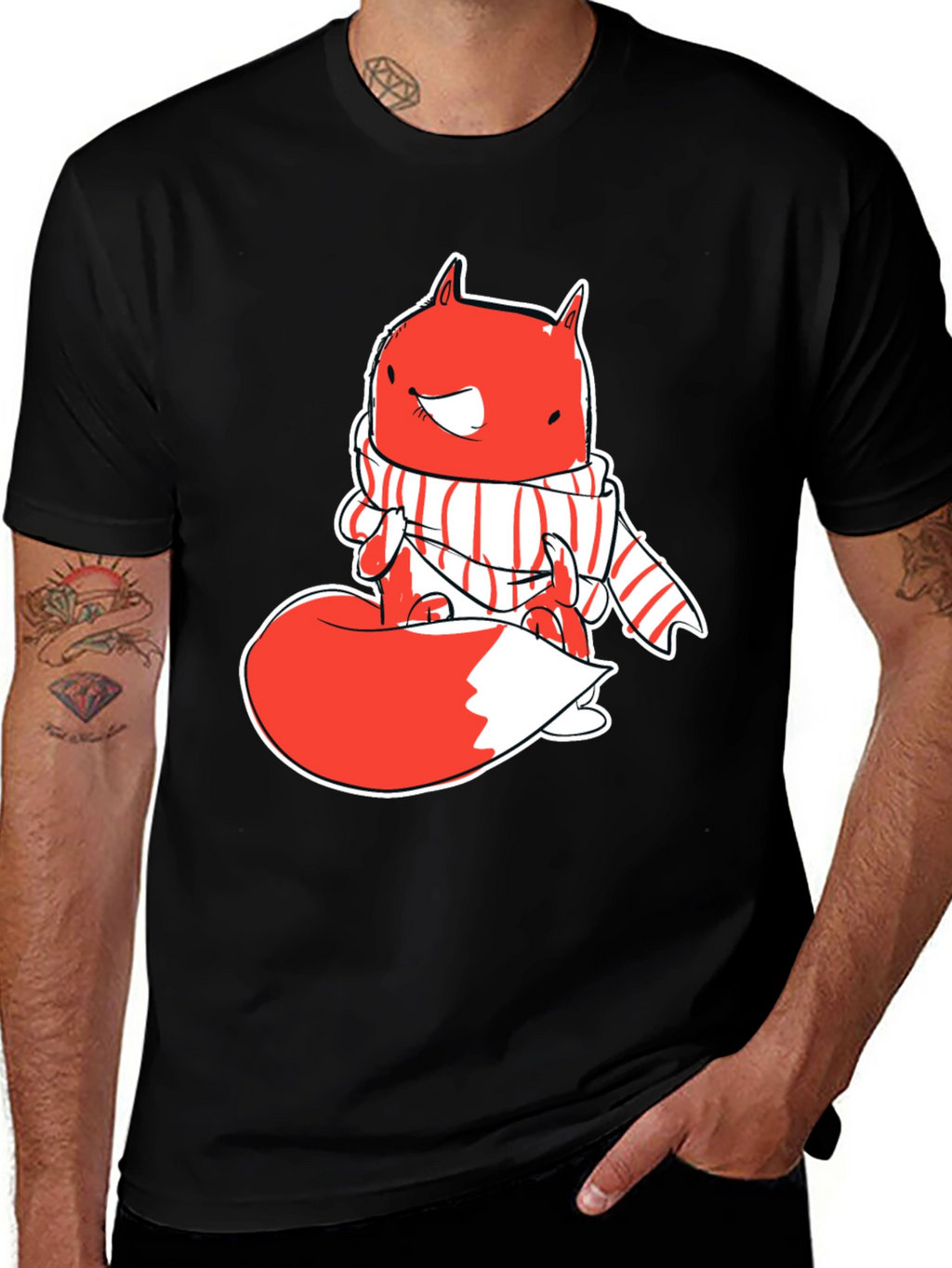 Whimsical Fox Graphic Tee - Mens Black T-Shirt