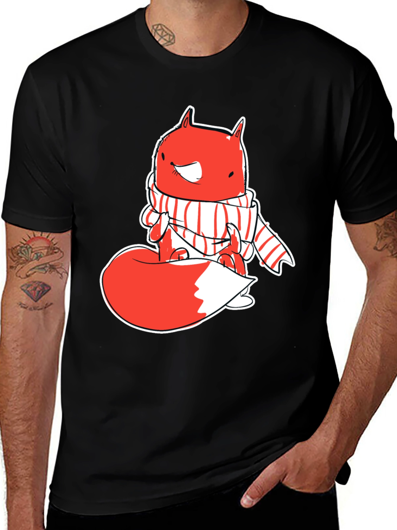 Whimsical Fox Graphic Tee - Mens Black T-Shirt