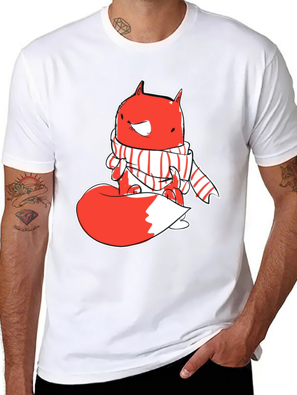 Whimsical Fox Graphic Tee - Mens Black T-Shirt