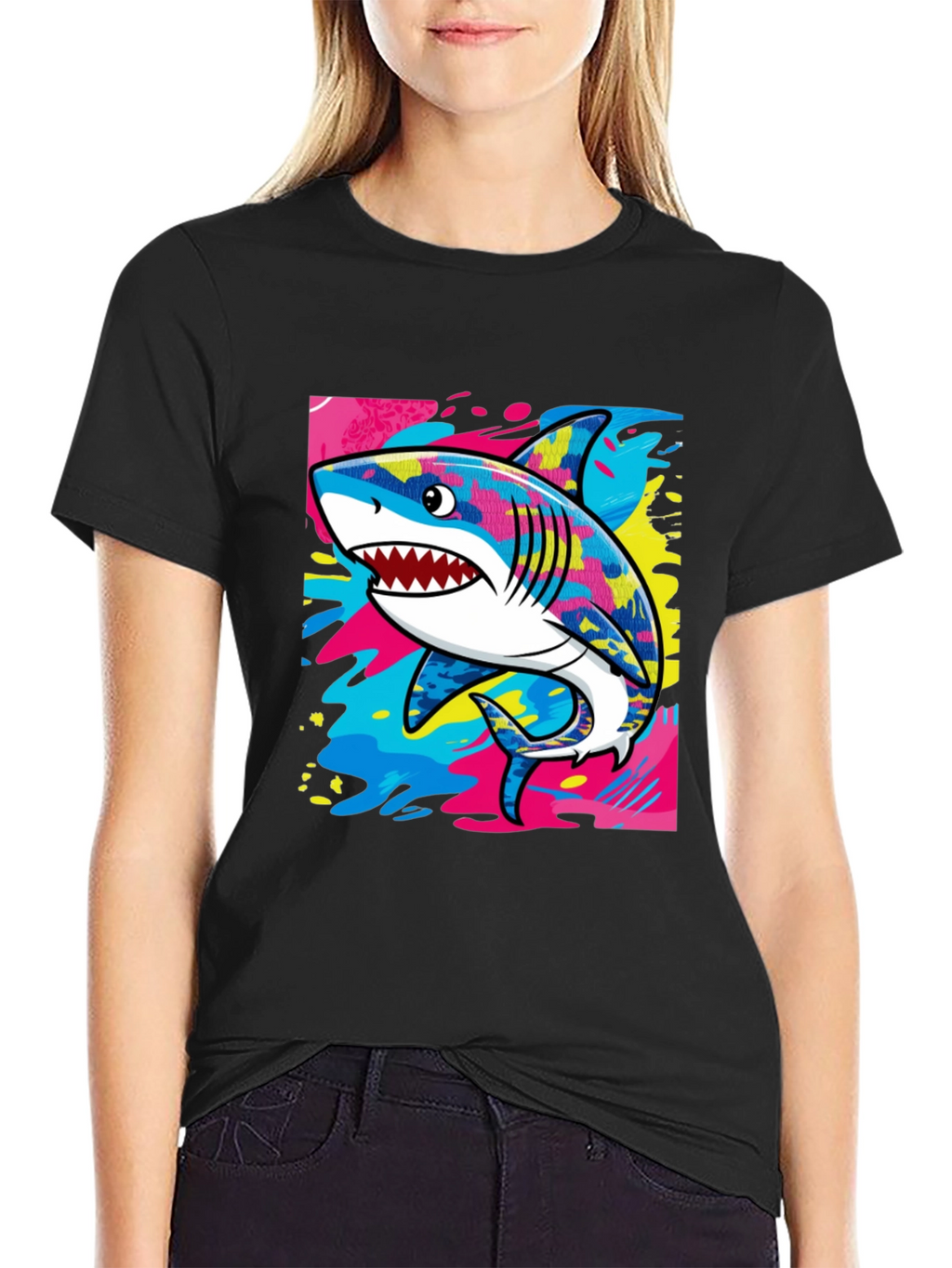 Cool Shark Graphic Print Black T-Shirt