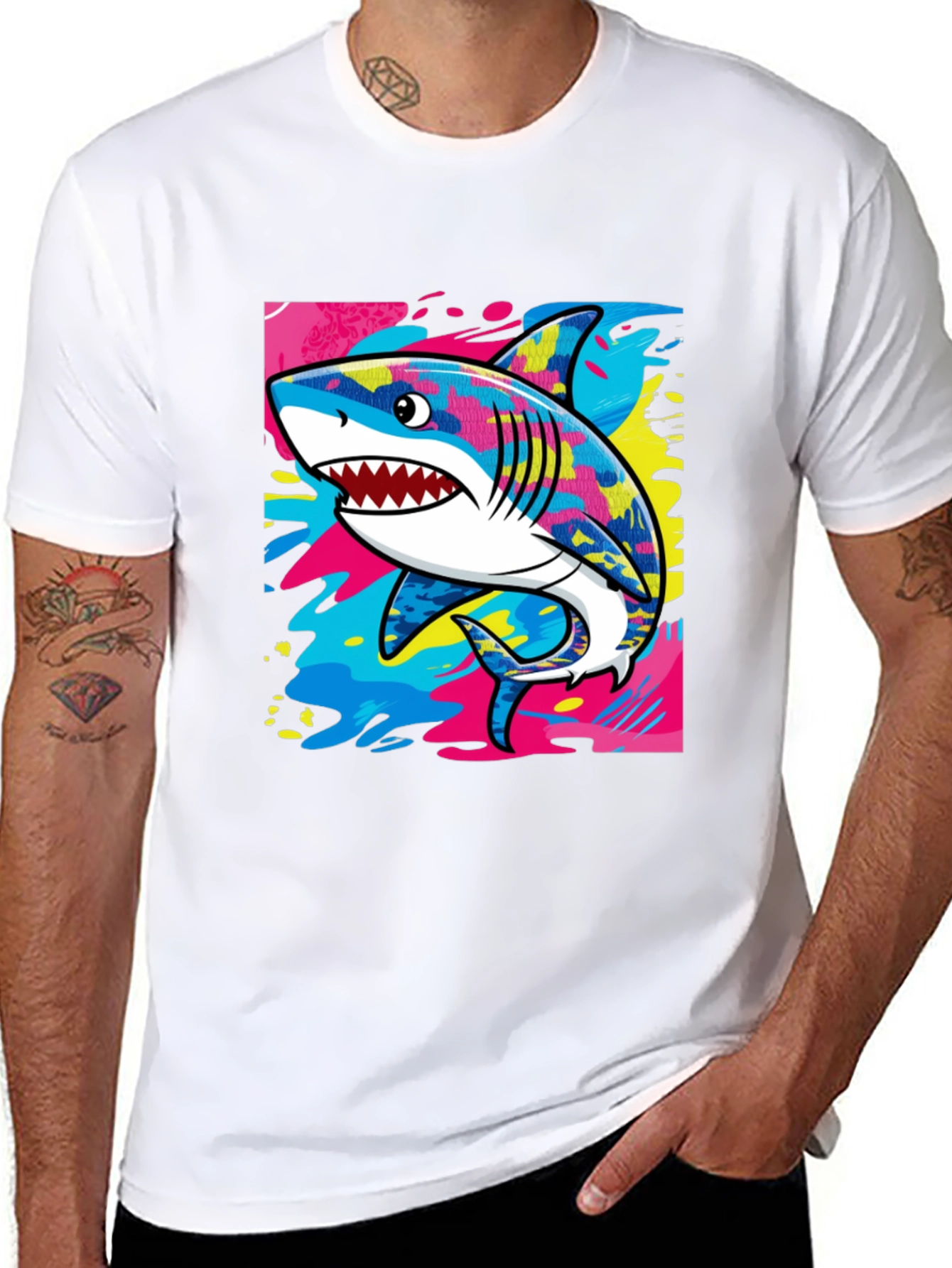 Cool Shark Graphic Print Black T-Shirt