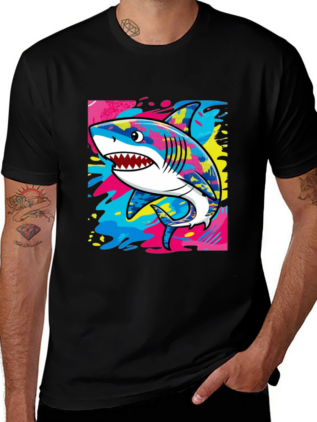 Cool Shark Graphic Print Black T-Shirt