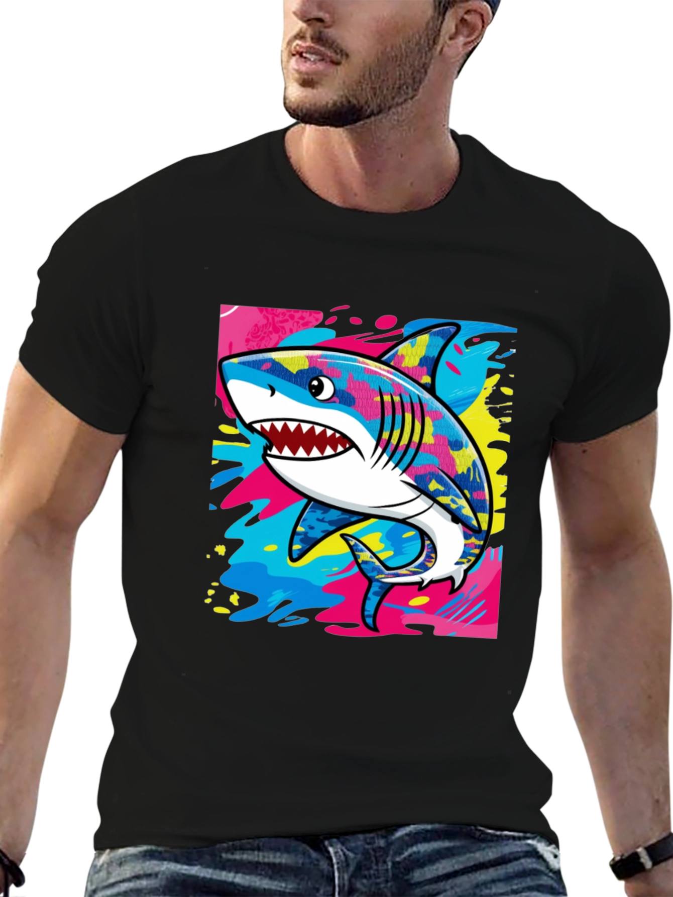 Cool Shark Graphic Print Black T-Shirt