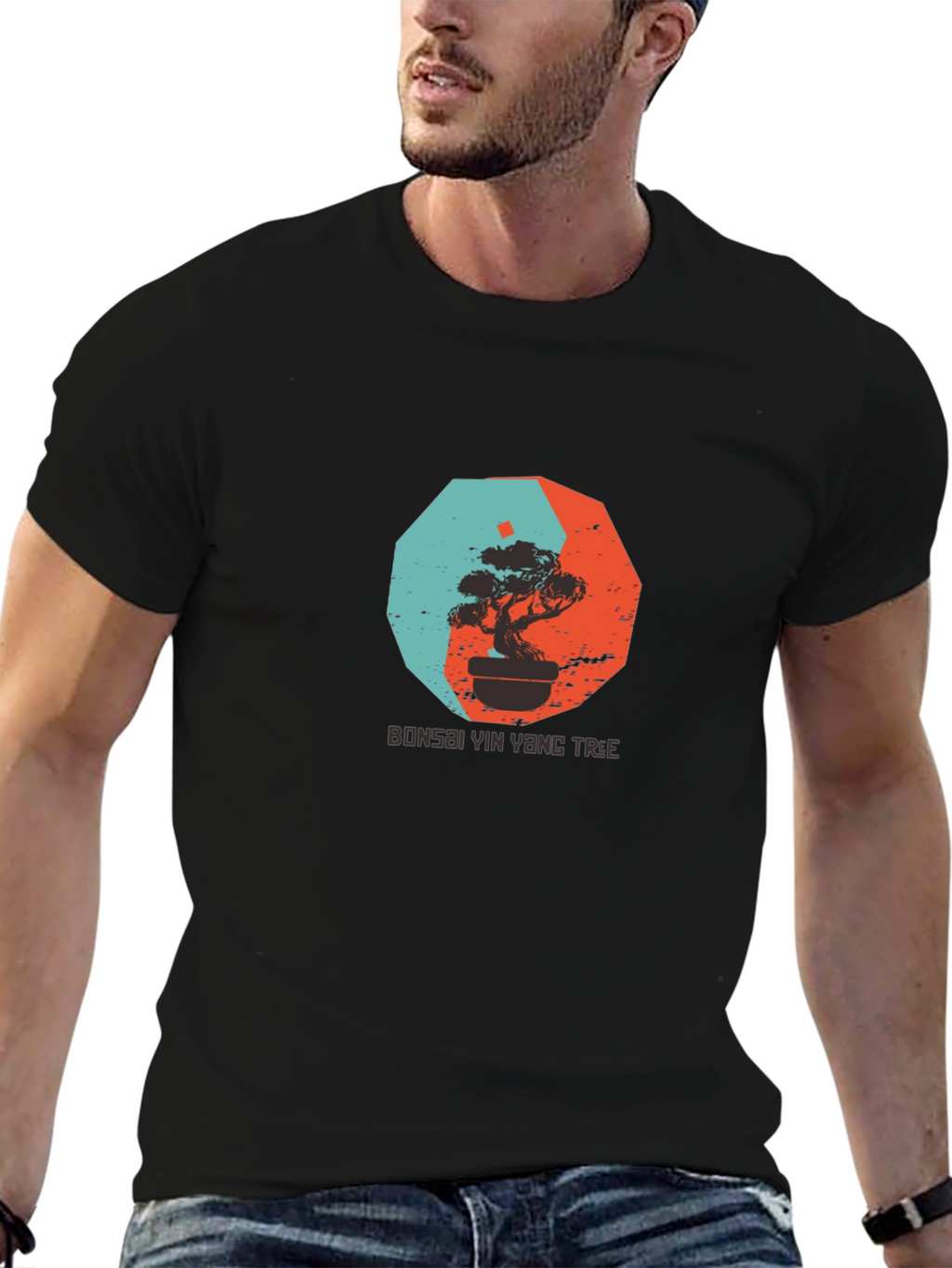 Yin Yang Bonsai Tree Graphic Tee - Black