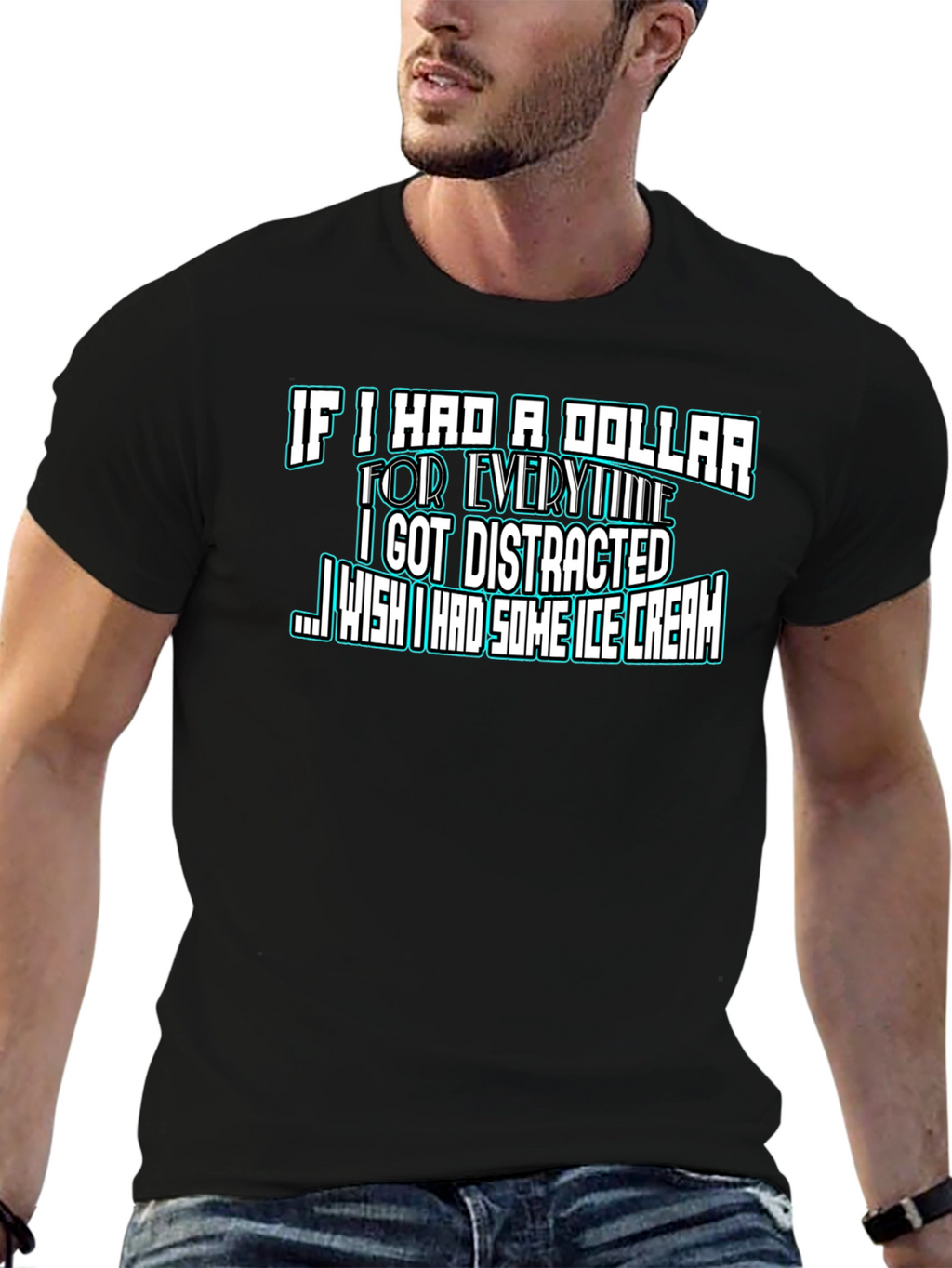 Funny Distracted Ice Cream Black T-Shirt