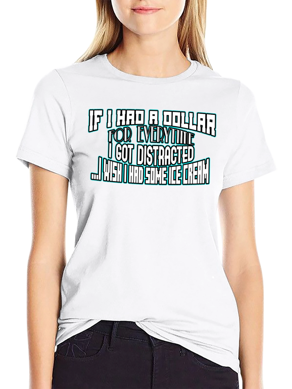 Funny Distracted Ice Cream Black T-Shirt