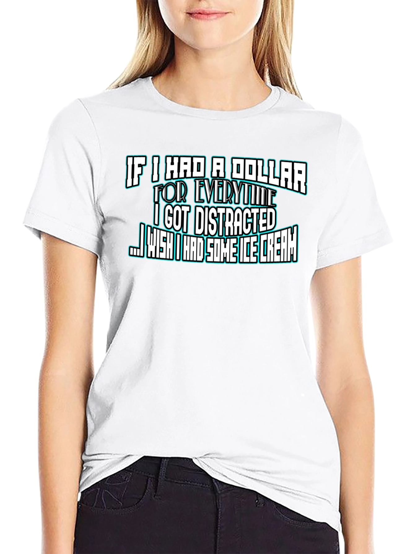 Funny Distracted Ice Cream Black T-Shirt