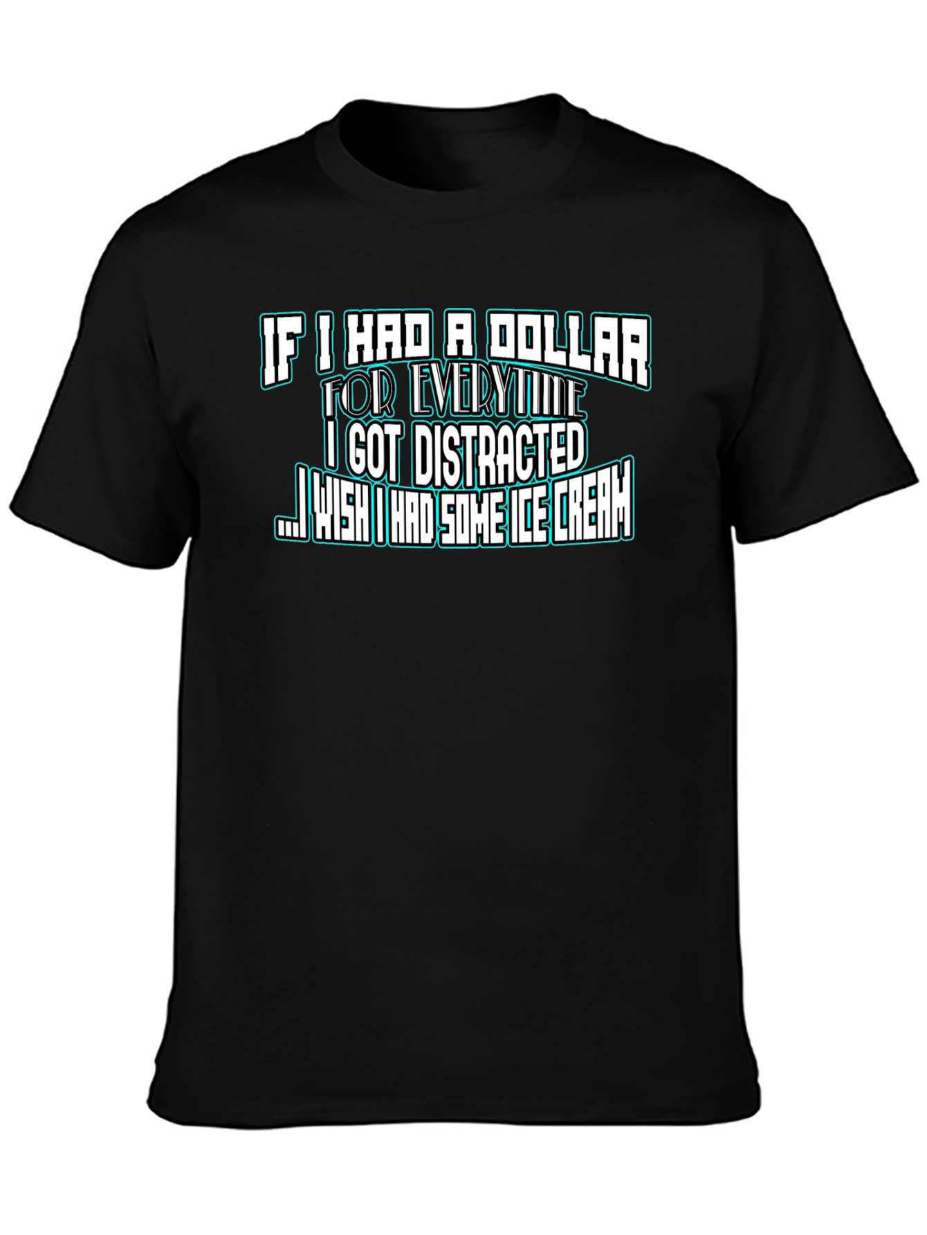 Funny Distracted Ice Cream Black T-Shirt