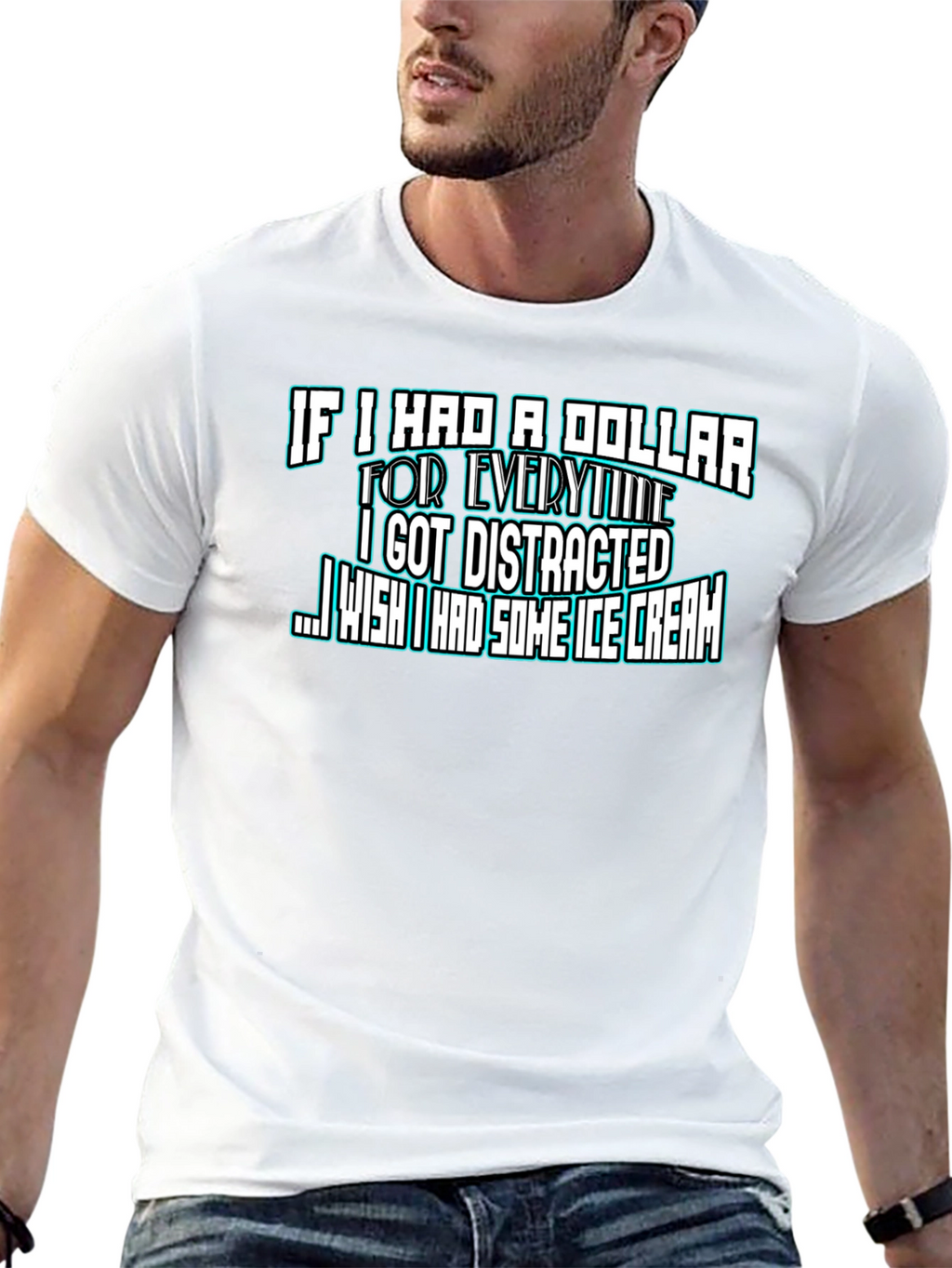 Funny Distracted Ice Cream Black T-Shirt