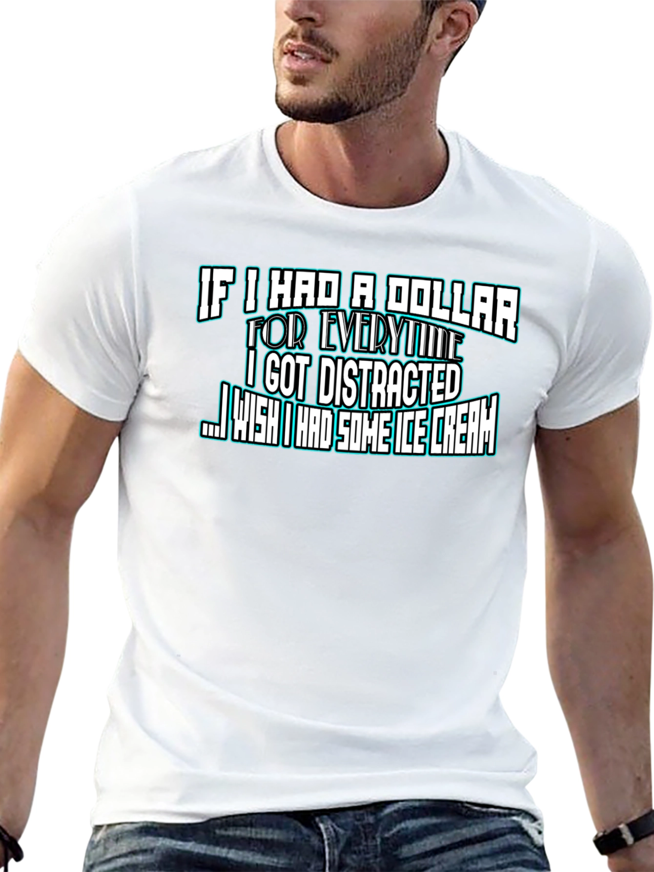 Funny Distracted Ice Cream Black T-Shirt