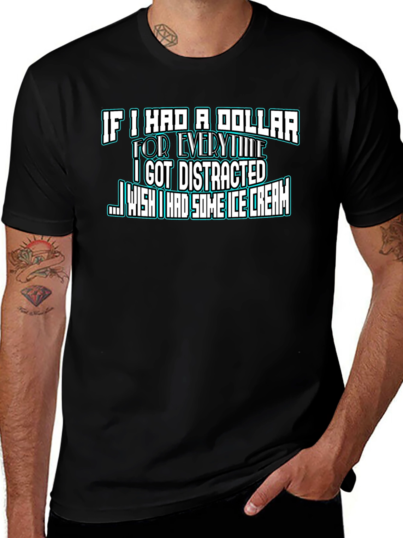 Funny Distracted Ice Cream Black T-Shirt