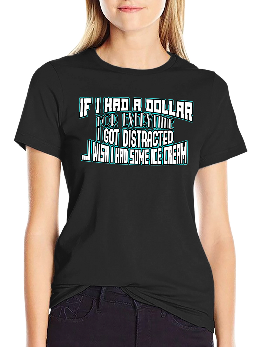 Funny Distracted Ice Cream Black T-Shirt