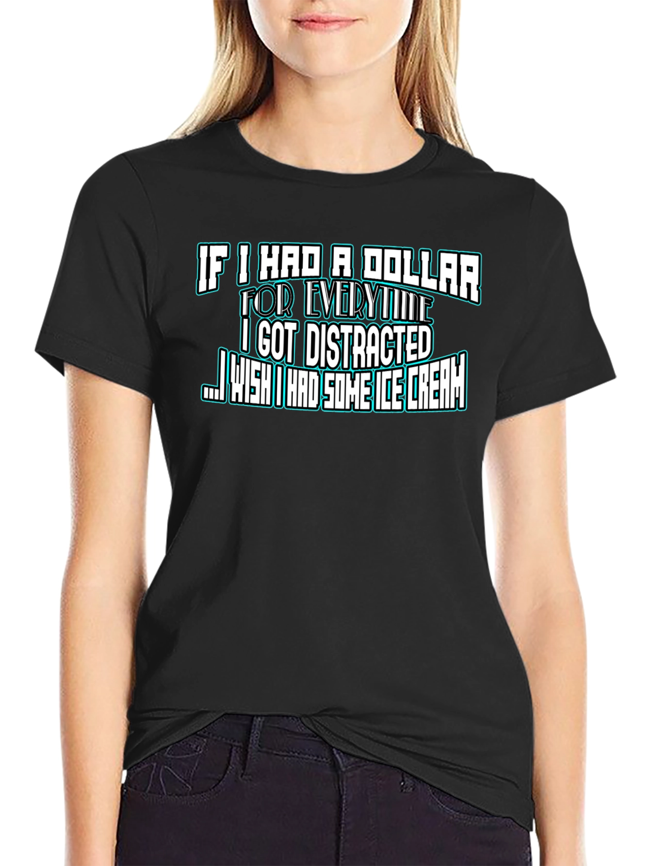 Funny Distracted Ice Cream Black T-Shirt