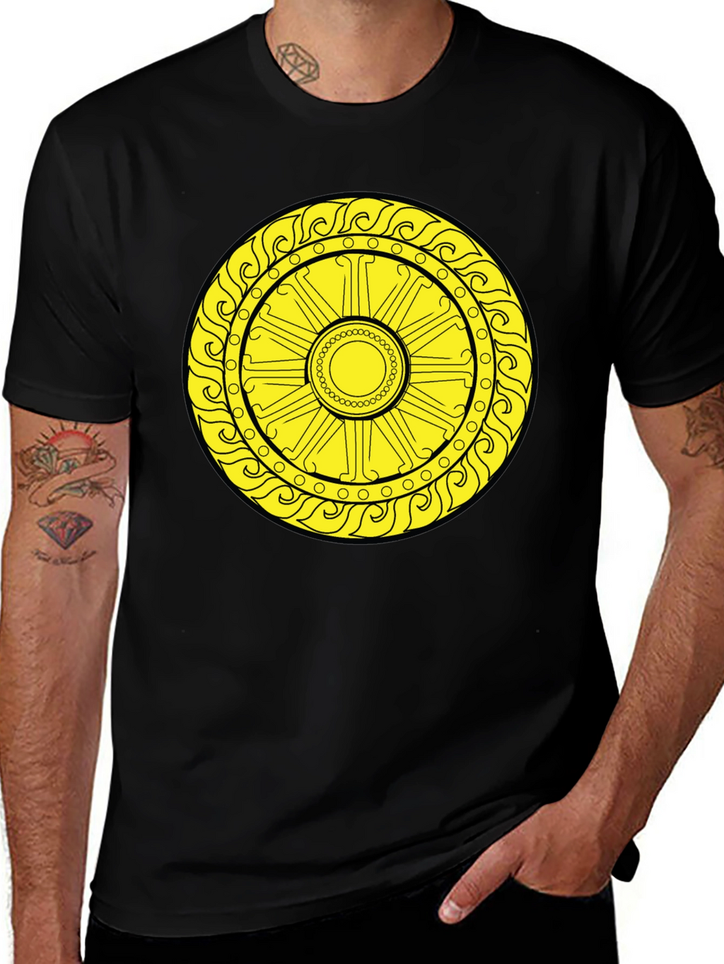 Sun Symbol Graphic Tee - Black Cotton Casual