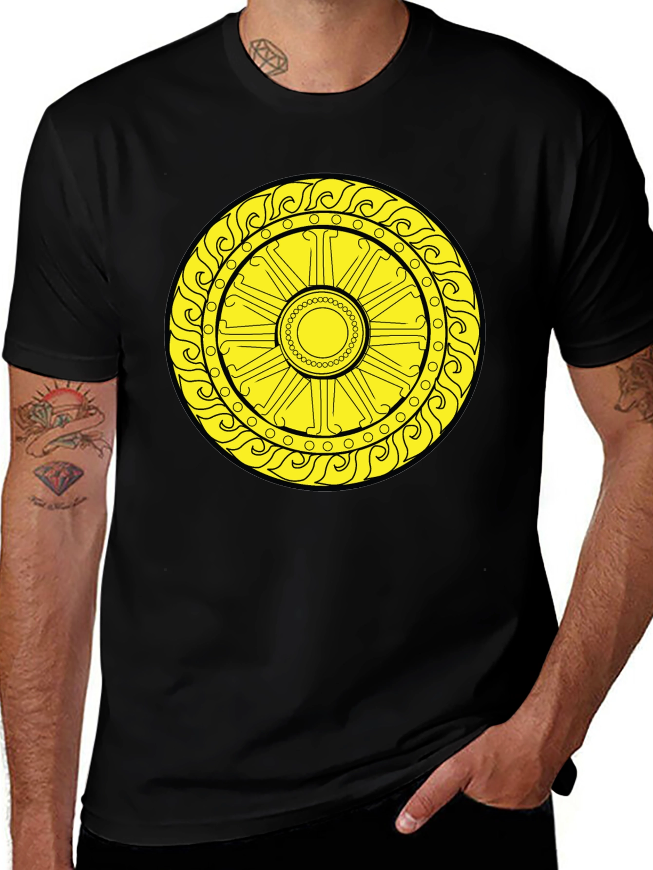 Sun Symbol Graphic Tee - Black Cotton Casual