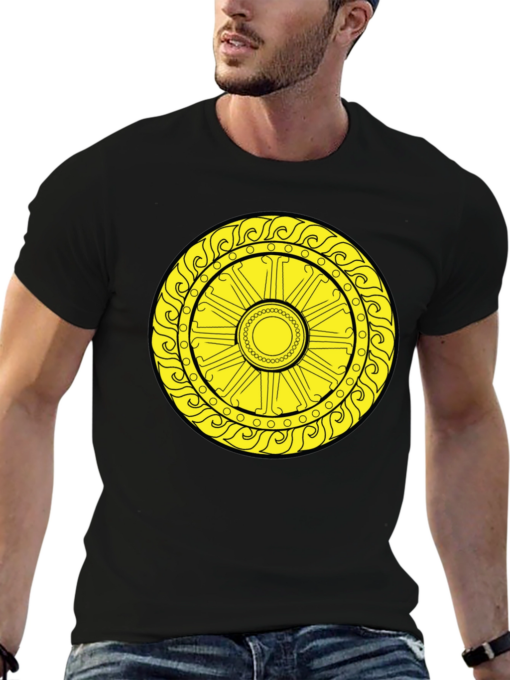 Sun Symbol Graphic Tee - Black Cotton Casual