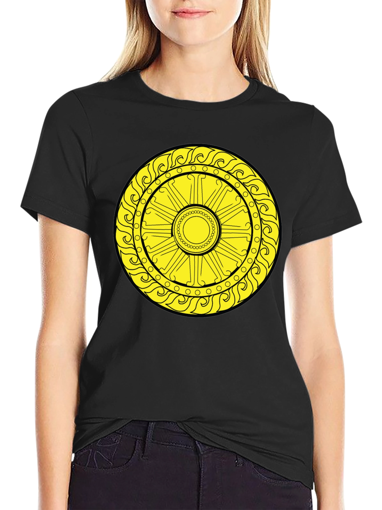 Sun Symbol Graphic Tee - Black Cotton Casual
