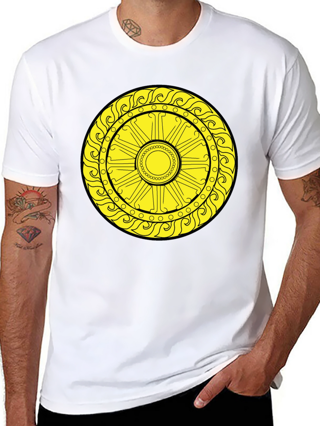 Sun Symbol Graphic Tee - Black Cotton Casual