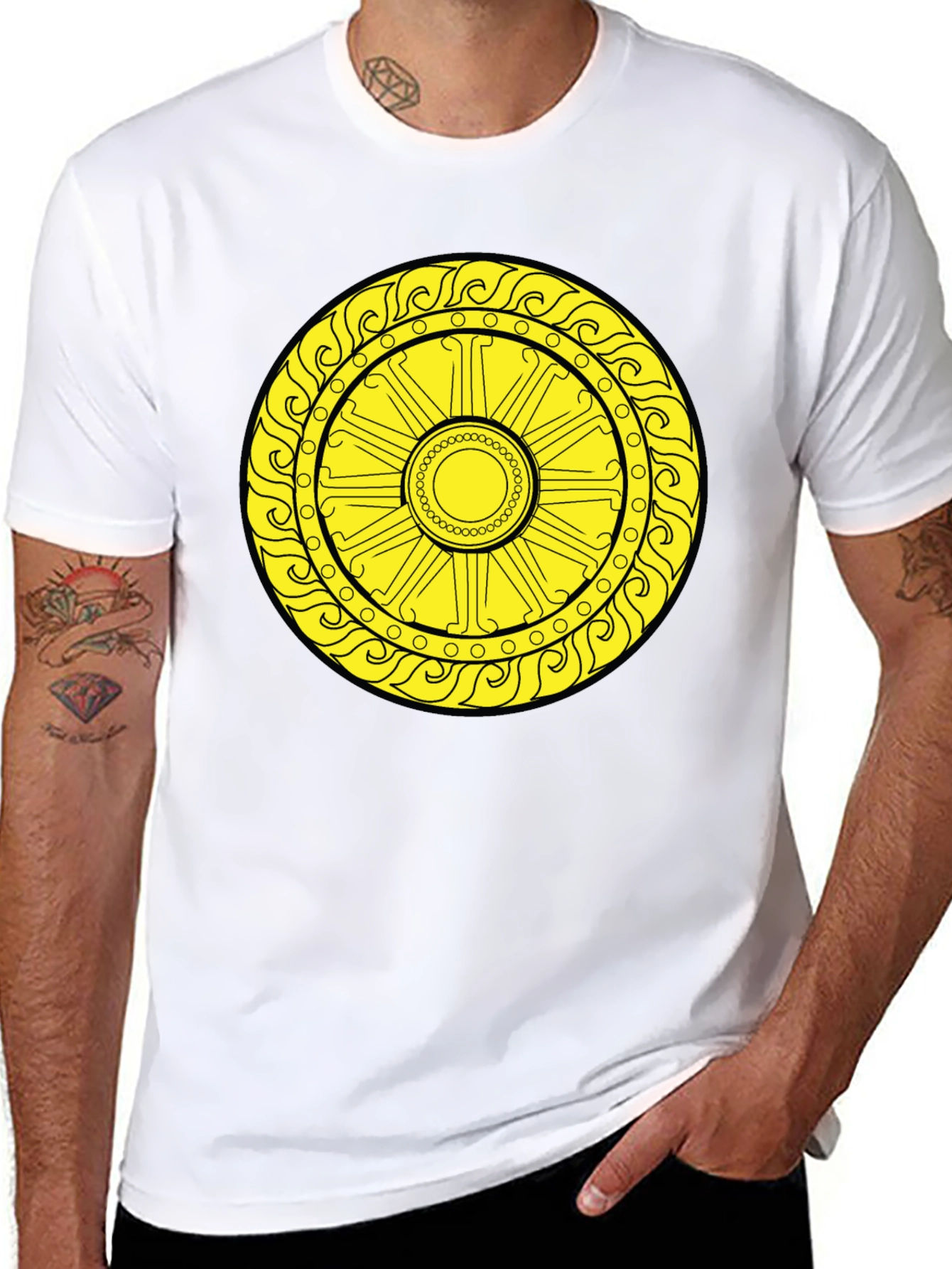 Sun Symbol Graphic Tee - Black Cotton Casual