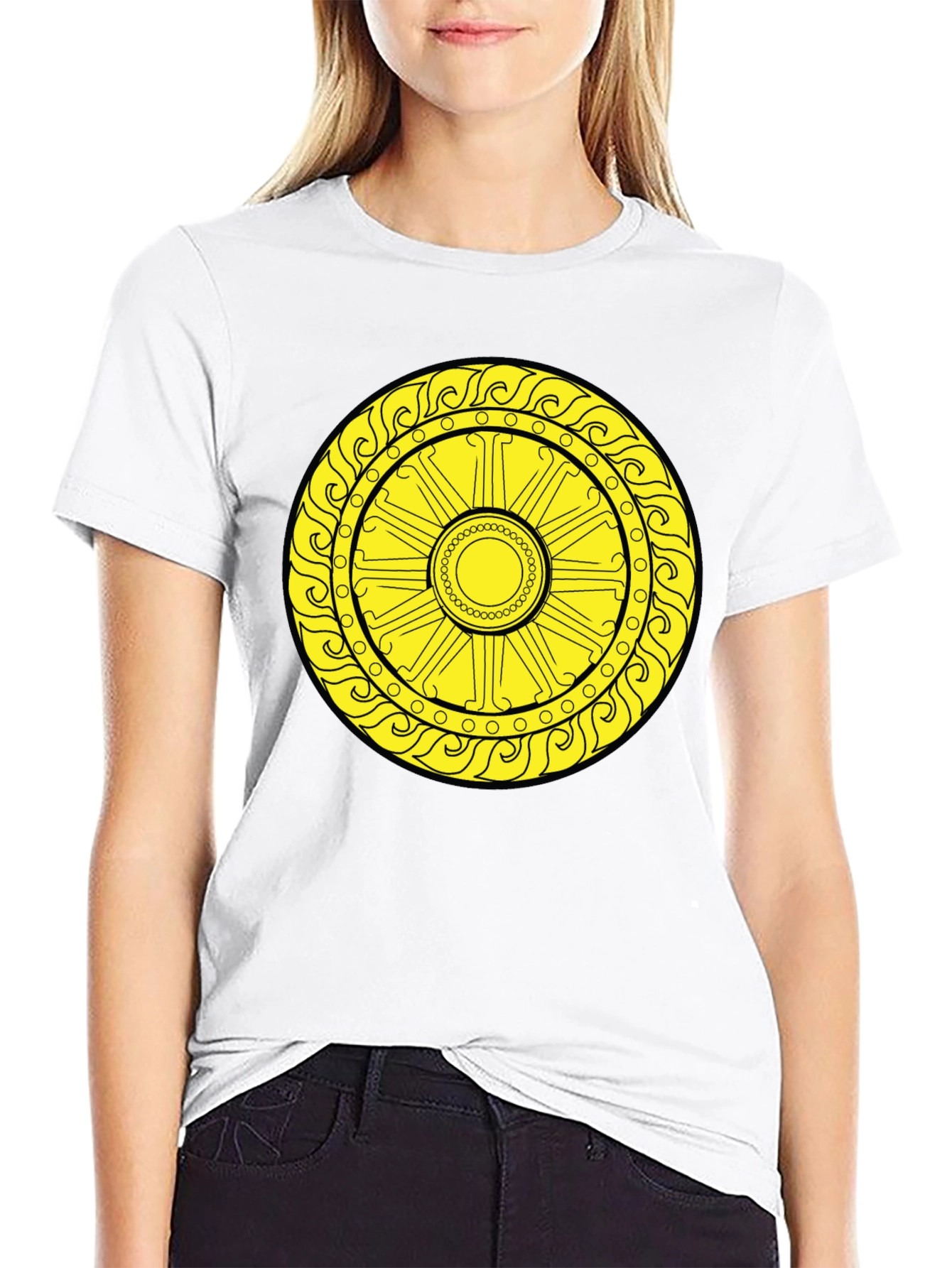 Sun Symbol Graphic Tee - Black Cotton Casual