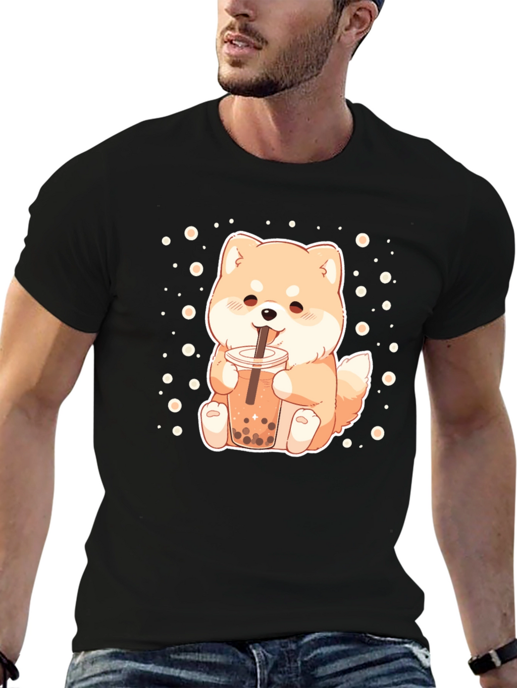 Cute Shiba Inu Boba Tea Graphic T-Shirt