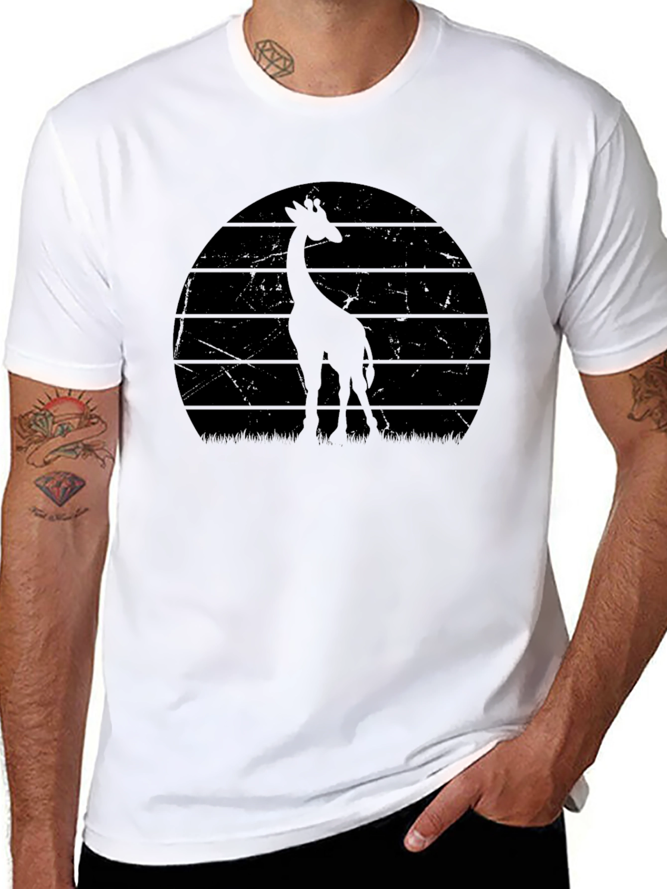 Giraffe Sunset Graphic Tee - Cool Animal Shirt