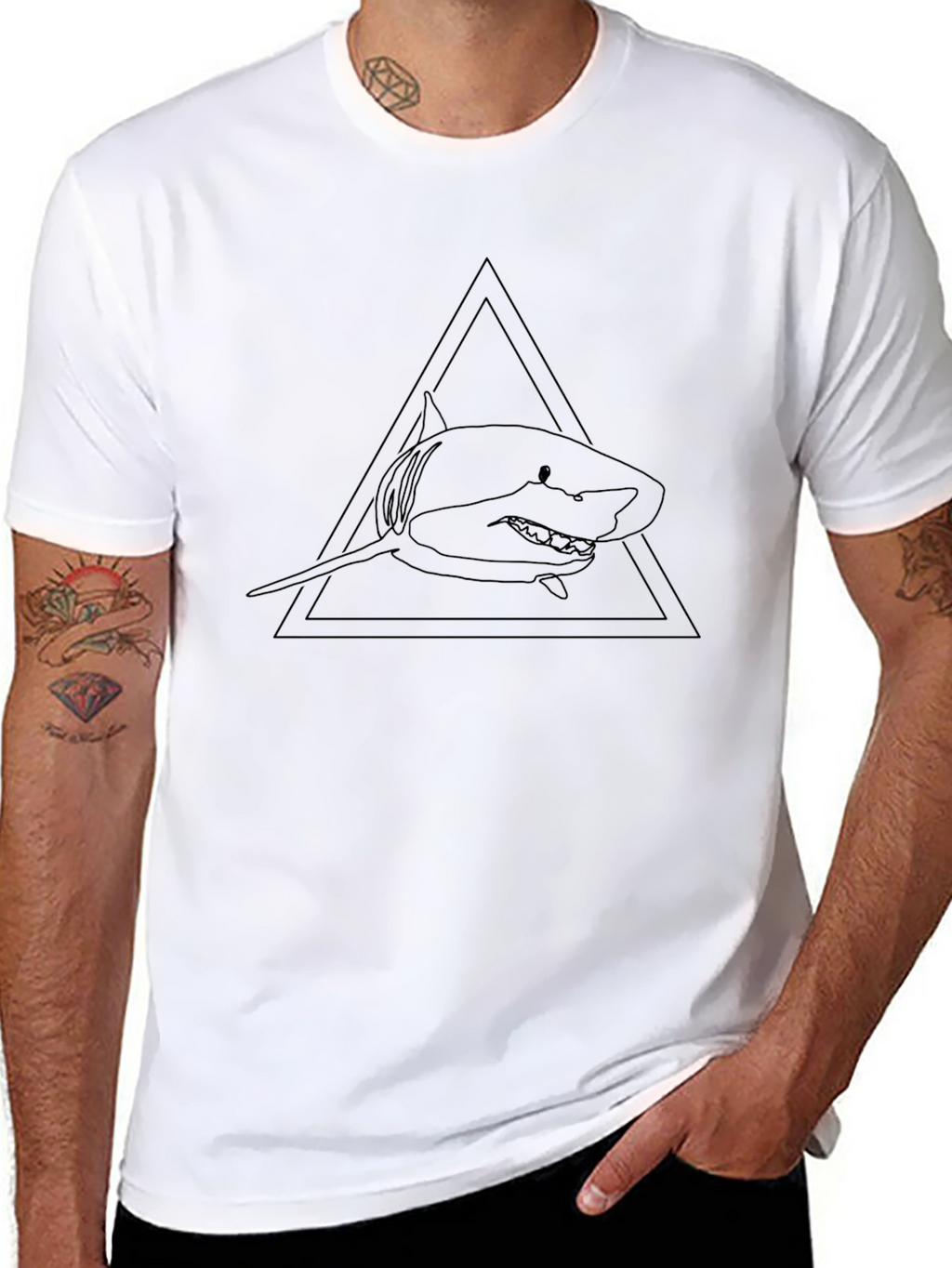 Shark Triangle Graphic Tee - Black Cotton