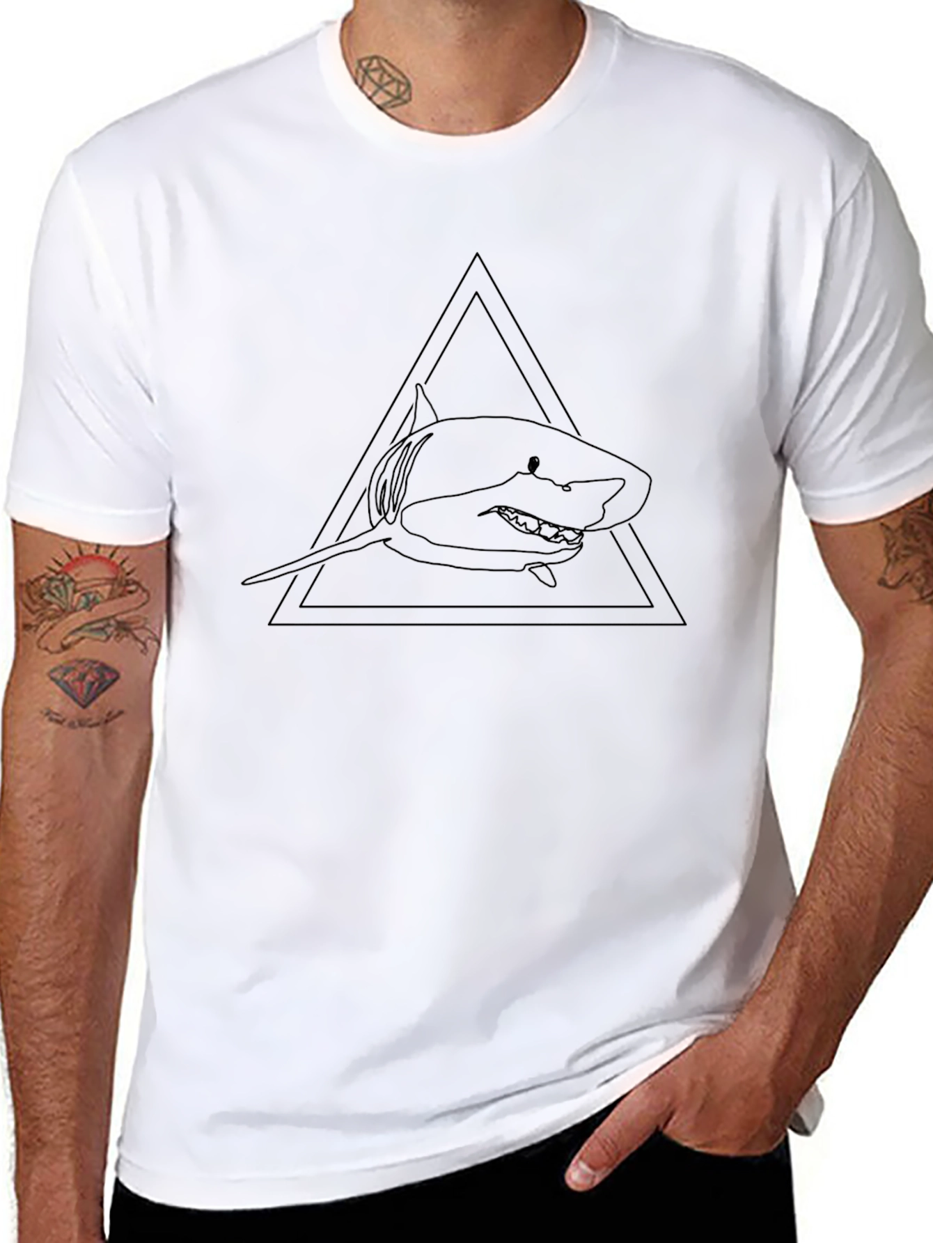 Shark Triangle Graphic Tee - Black Cotton