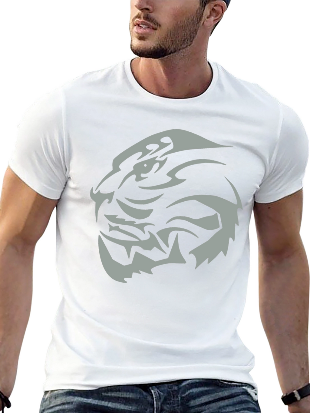 Mens Black T-Shirt with Tribal Tiger Graphic Tee