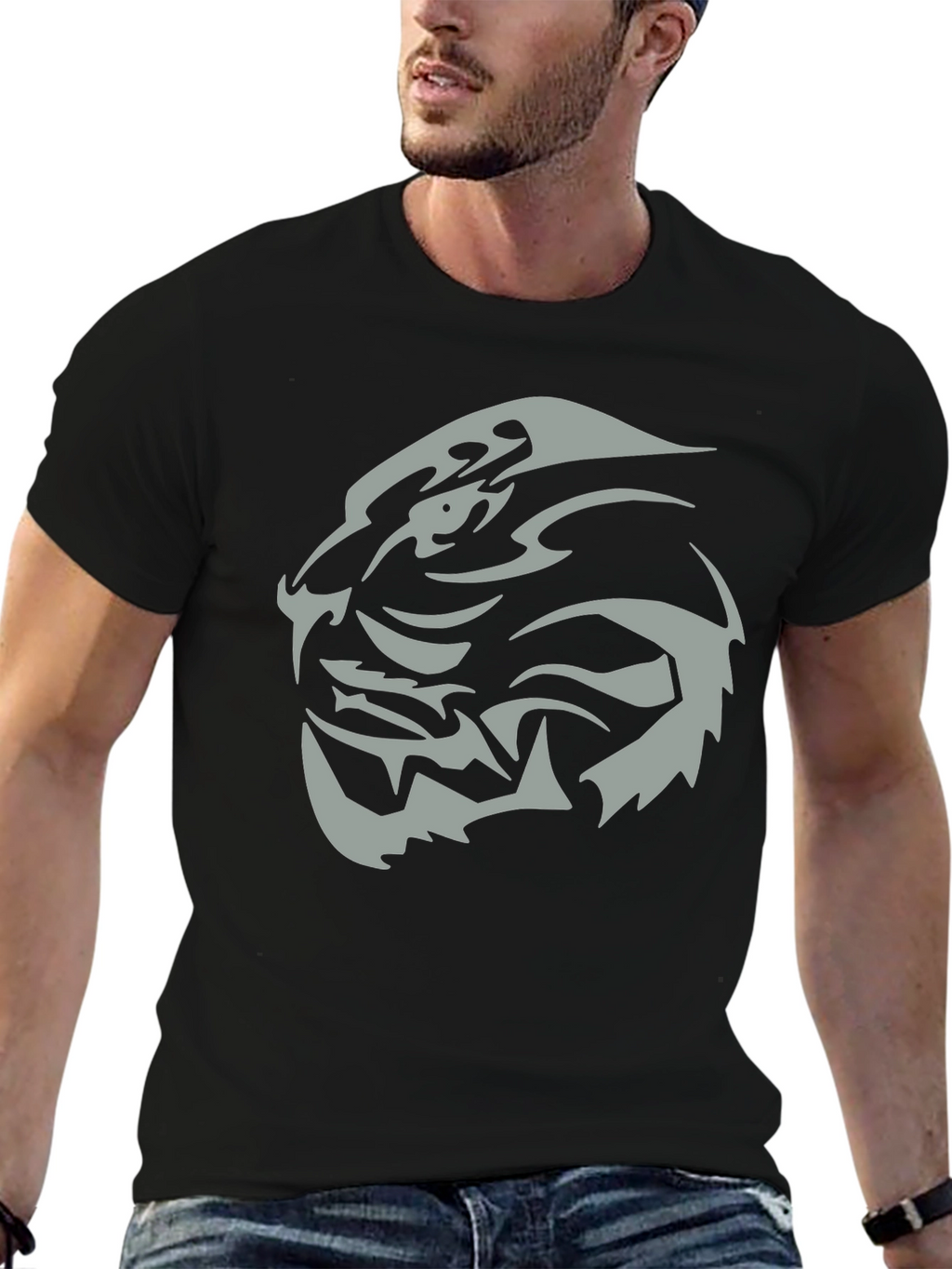 Mens Black T-Shirt with Tribal Tiger Graphic Tee