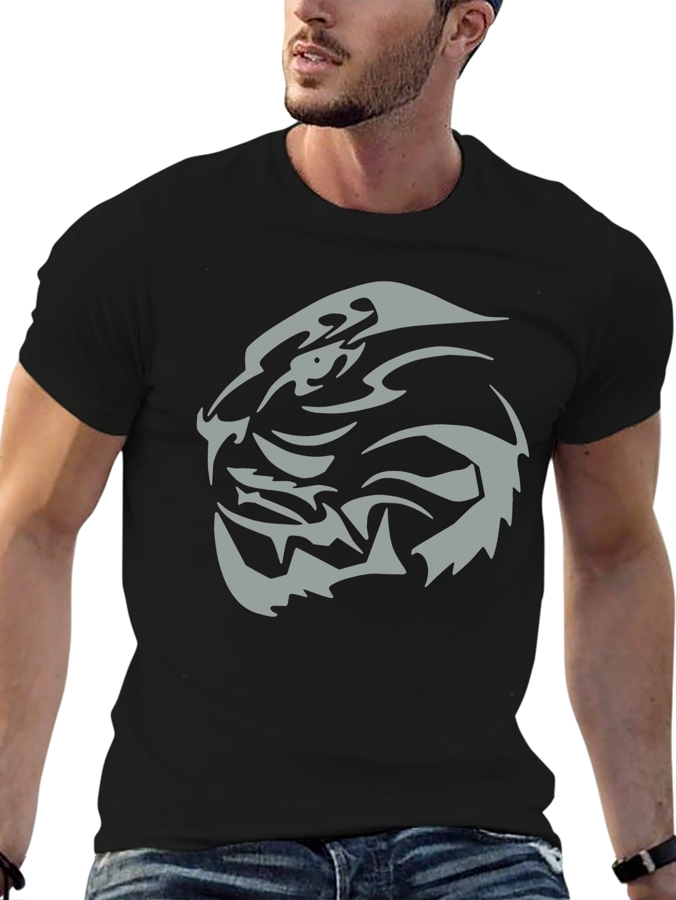 Mens Black T-Shirt with Tribal Tiger Graphic Tee