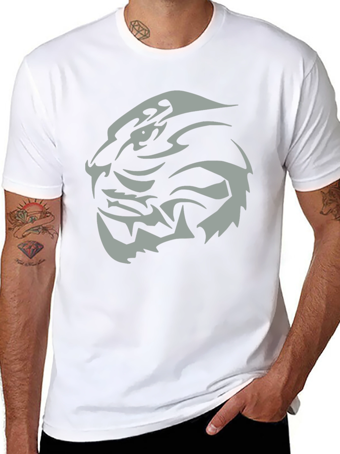 Mens Black T-Shirt with Tribal Tiger Graphic Tee