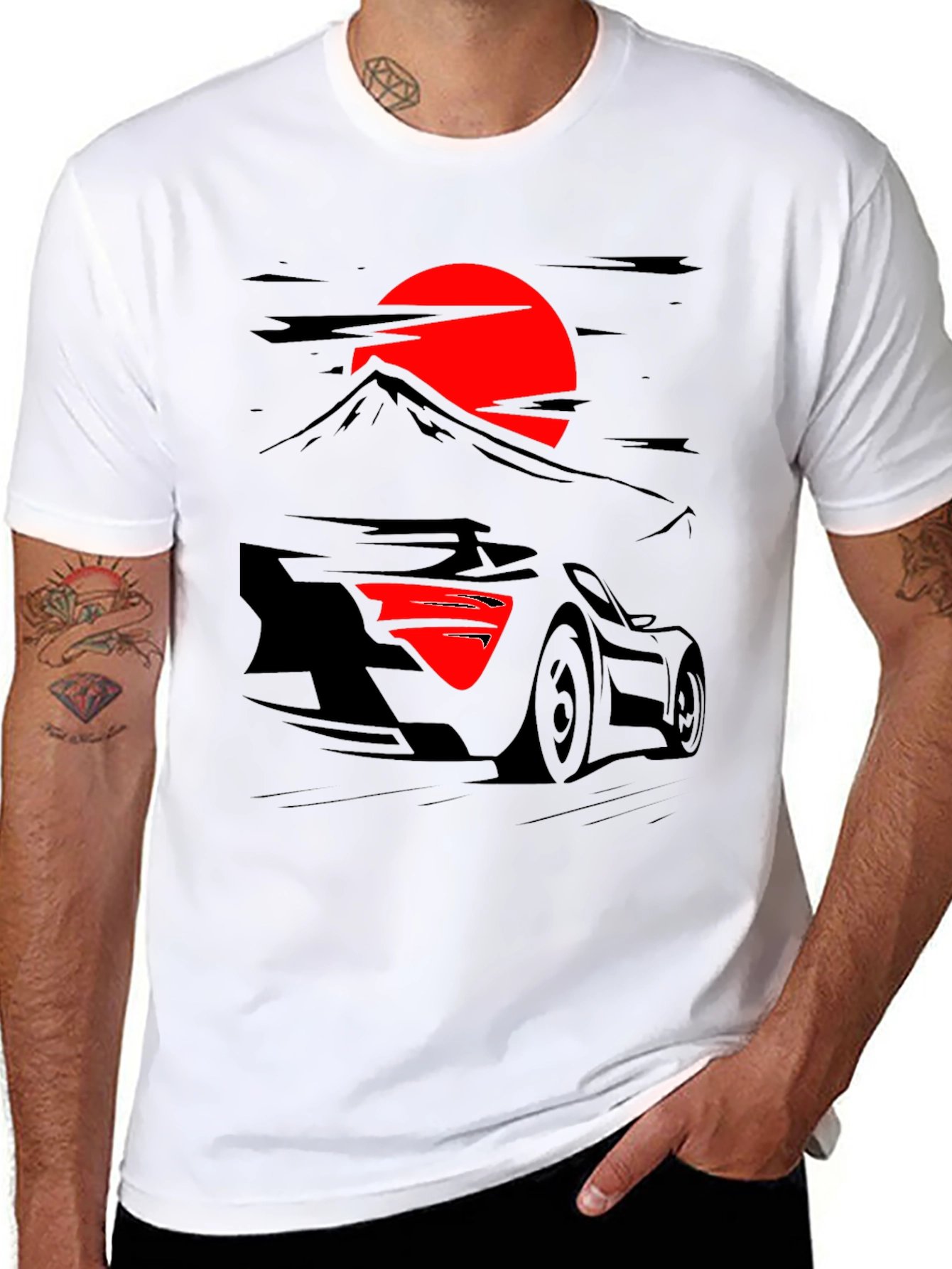 Sunset Racer Graphic Tee - Black Cotton Shirt