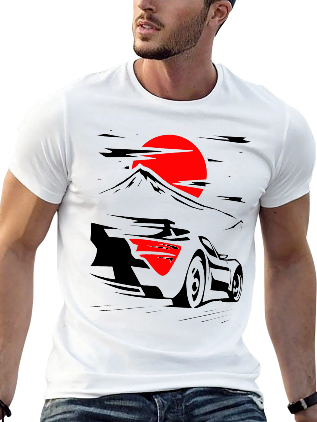 Sunset Racer Graphic Tee - Black Cotton Shirt