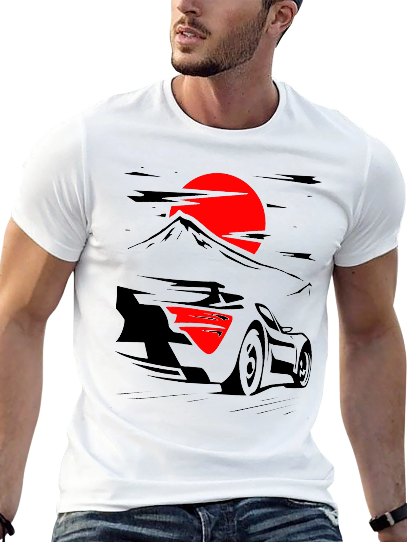 Sunset Racer Graphic Tee - Black Cotton Shirt