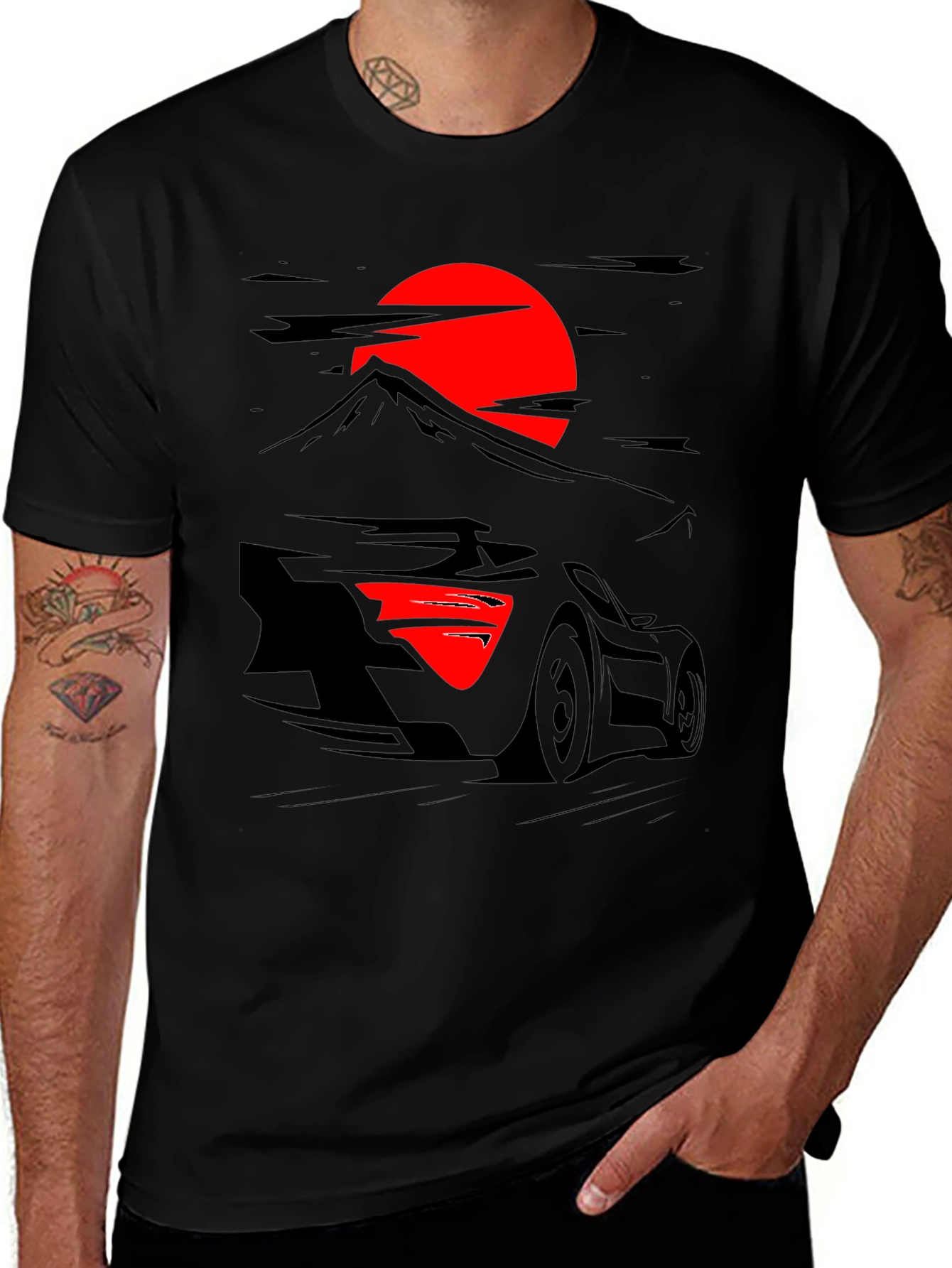 Sunset Racer Graphic Tee - Black Cotton Shirt