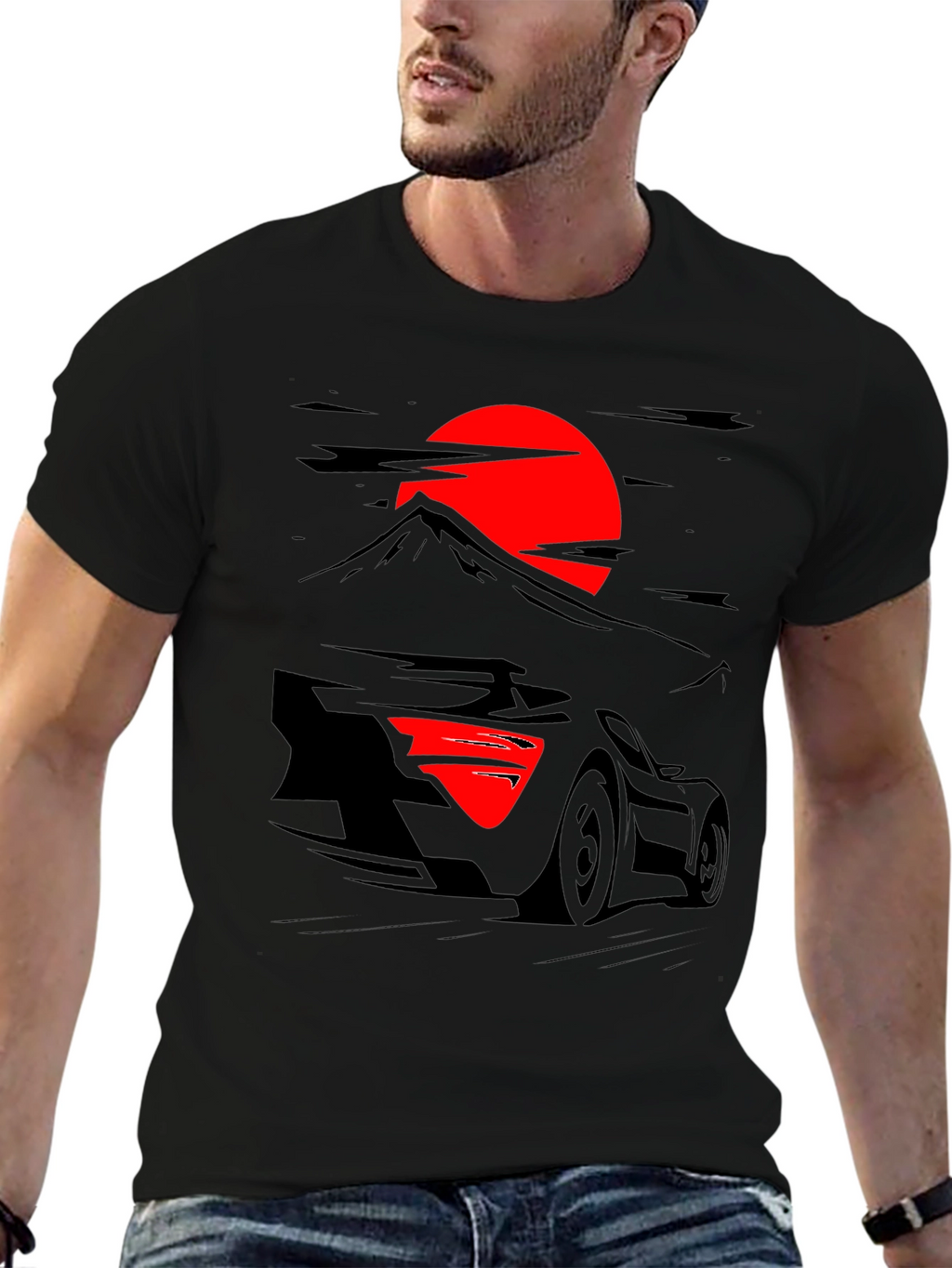 Sunset Racer Graphic Tee - Black Cotton Shirt