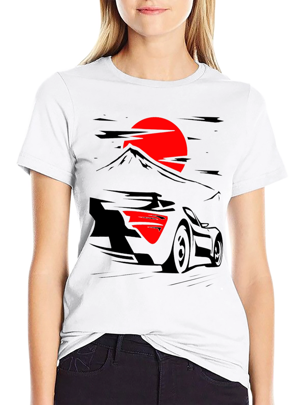 Sunset Racer Graphic Tee - Black Cotton Shirt
