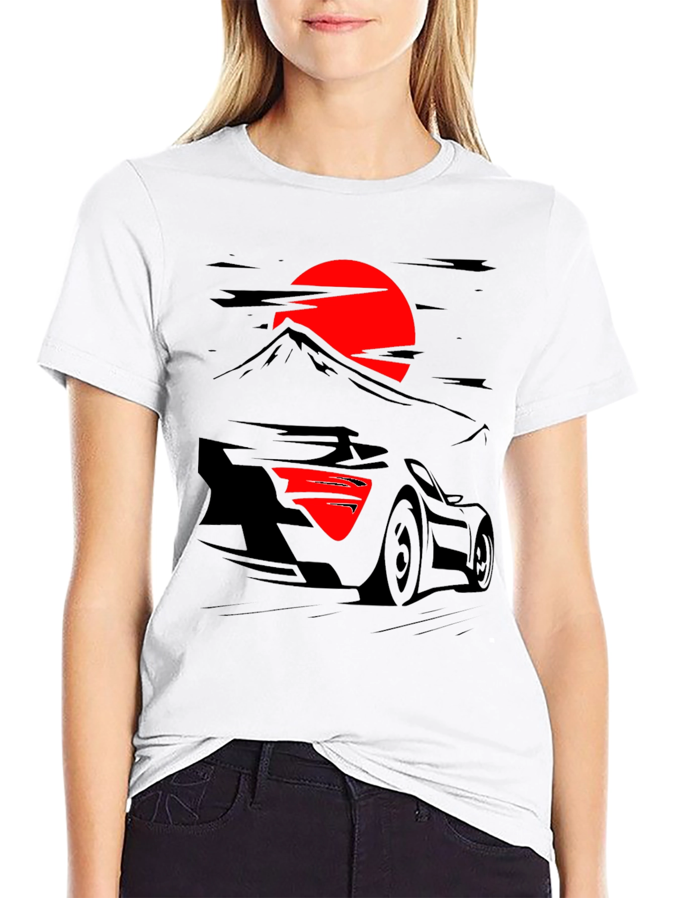 Sunset Racer Graphic Tee - Black Cotton Shirt