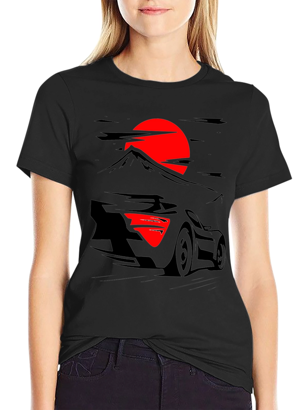 Sunset Racer Graphic Tee - Black Cotton Shirt