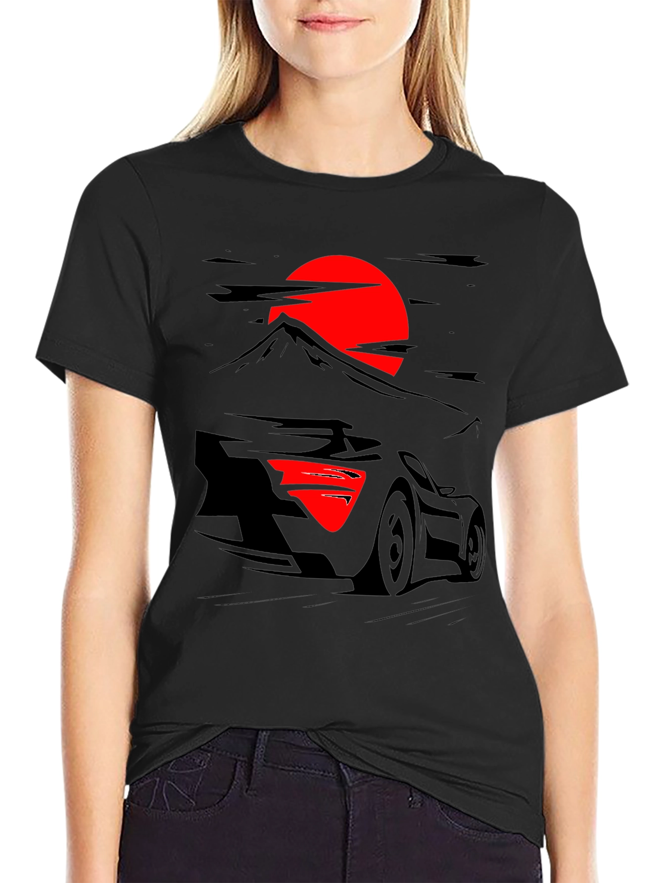Sunset Racer Graphic Tee - Black Cotton Shirt