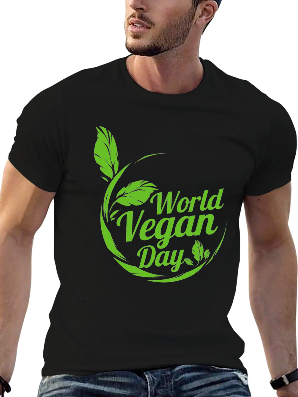 World Vegan Day T-Shirt - Black Leaf Design