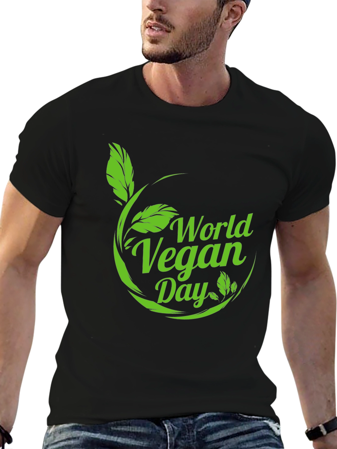 World Vegan Day T-Shirt - Black Leaf Design