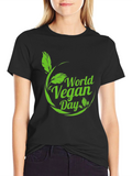 World Vegan Day T-Shirt - Black Leaf Design
