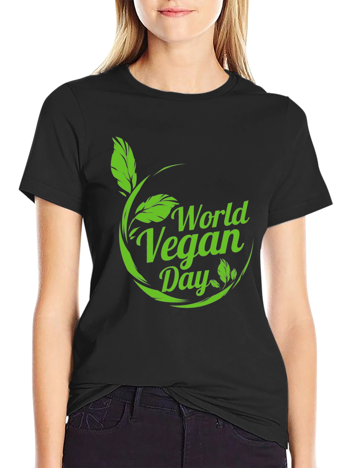 World Vegan Day T-Shirt - Black Leaf Design