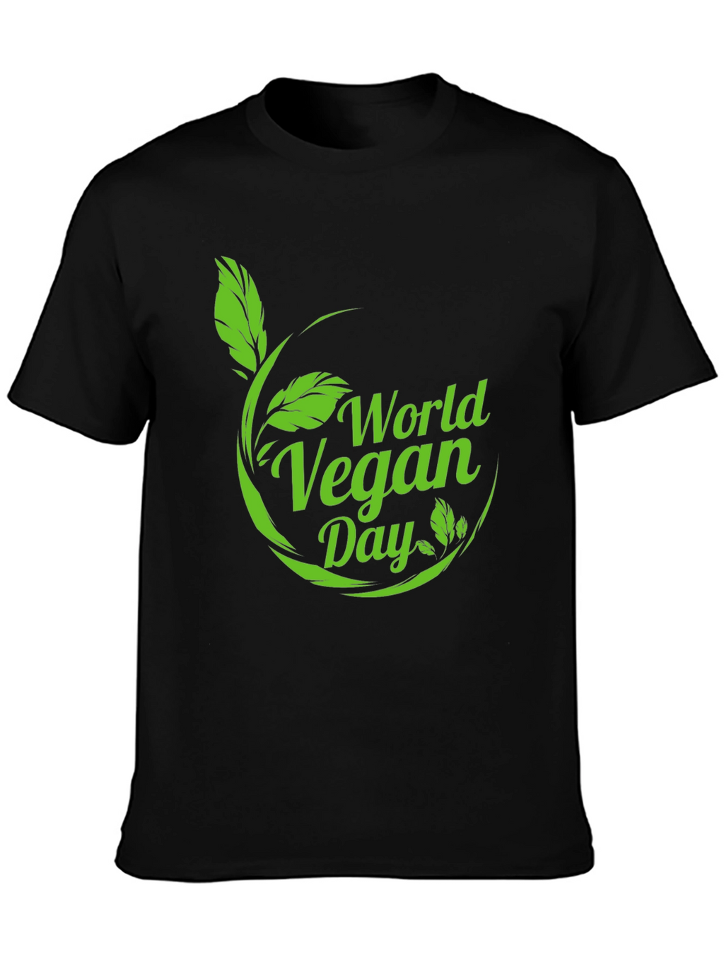 World Vegan Day T-Shirt - Black Leaf Design