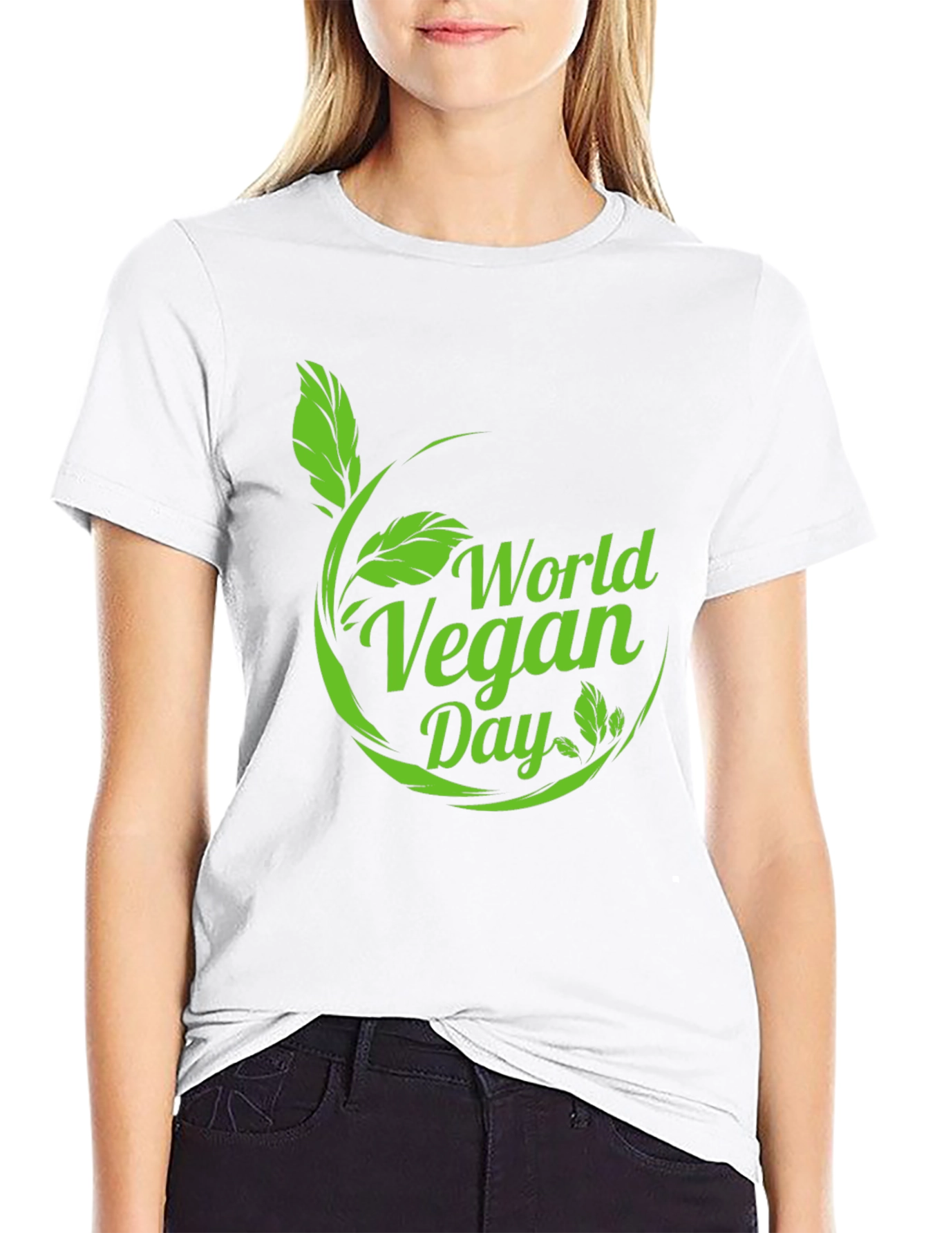 World Vegan Day T-Shirt - Black Leaf Design