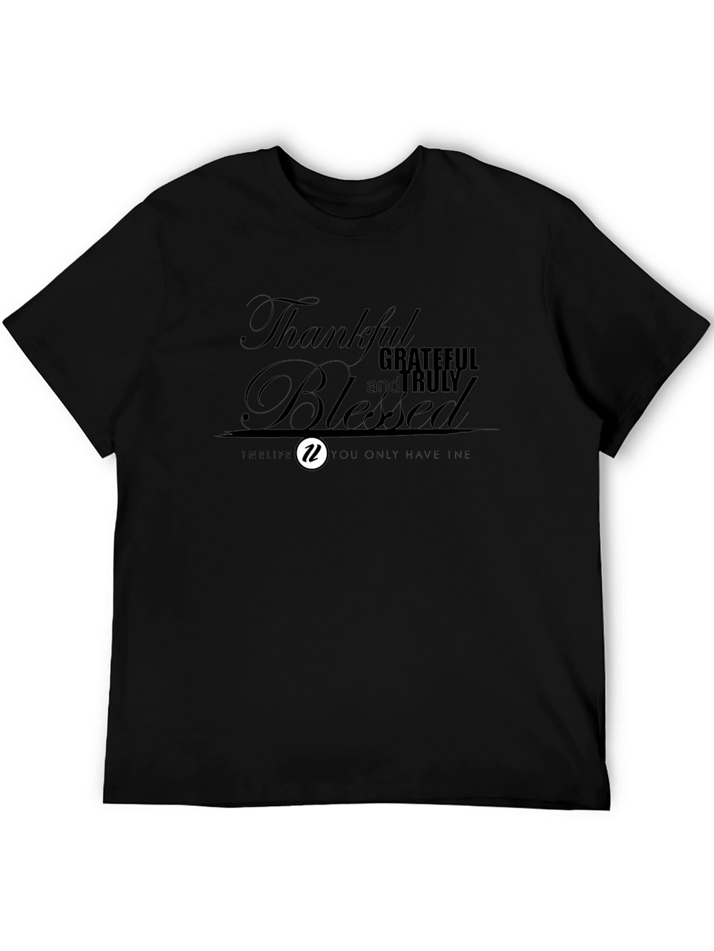 Thankful Blessed T-Shirt | Mens Black Crew Neck